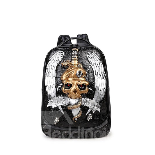 3D Snake Sword Studded College Backpack PU Leather Rucksack Shoulder Bag