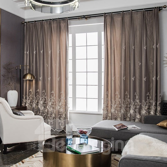 Conjuntos de cortinas confeccionadas personalizadas grises opacas con bordado en relieve de estilo nórdico moderno 