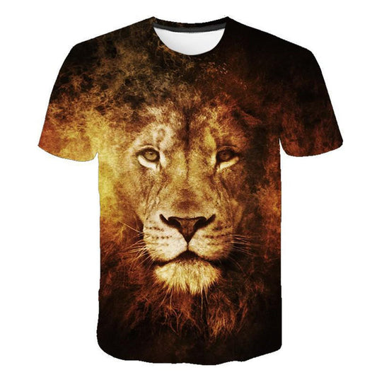 3D-Druck Löwe Schwarz Herren T-Shirt Kreatives Casual Paar Outfit Unisex Kurzarm Rundhals Lose T-Shirts 