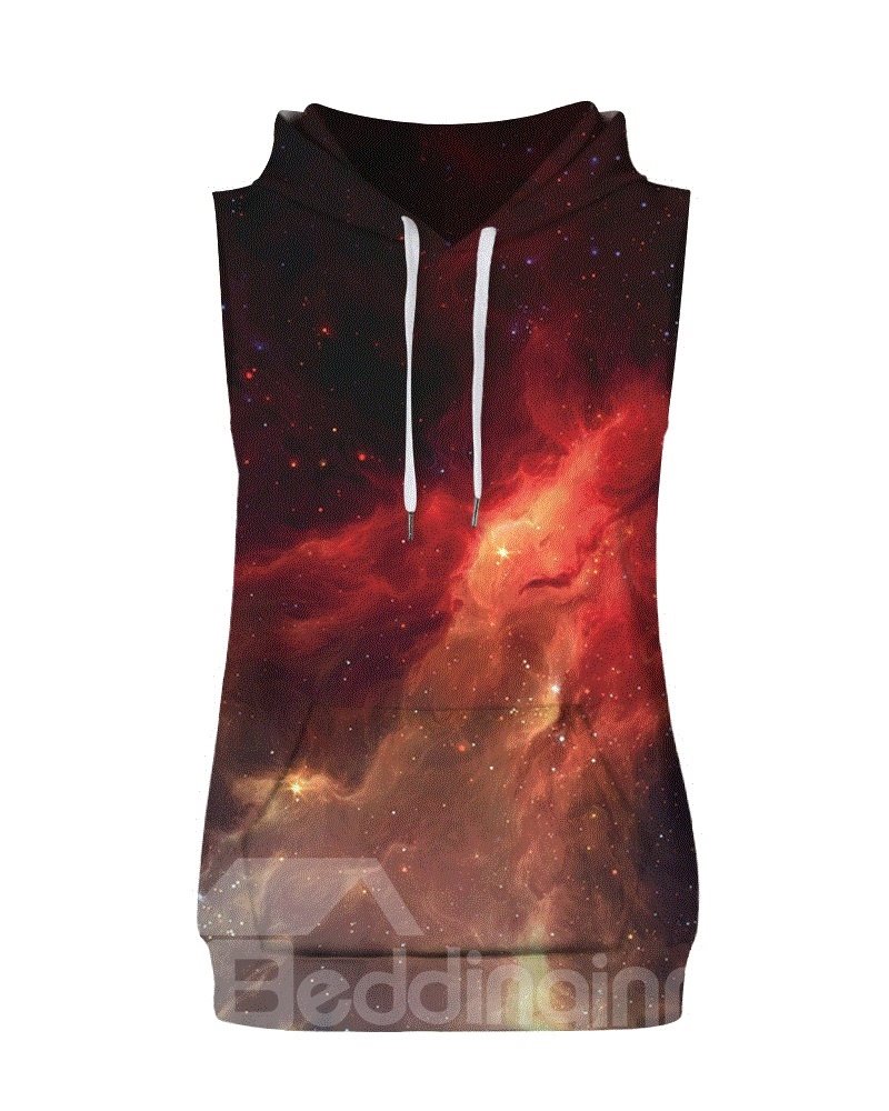 Evening Glow Red Light Sleeveless Pullover Hooded Men Fashion T-shirt