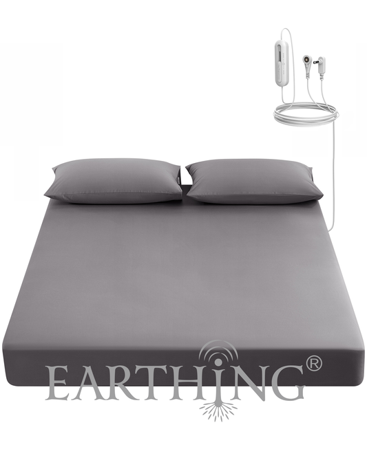 Grounding Fitted Sheet, 400 TC Cotton Conductive Sheet with Silver Fiber, Antimicrobial Healthy Bedding Set