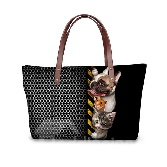 Close Friend Hund Katze Maus Tiere Schwarz 3D gedruckt für Damen Mädchen Schultertaschen