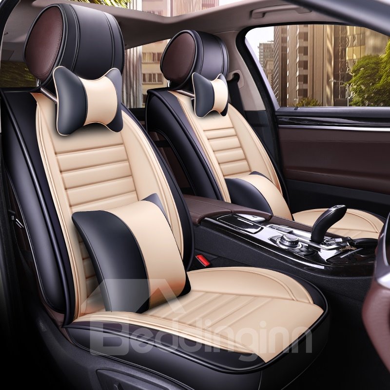 5 Seaters Car Seat Cover Durable Waterproof Leather Material Compatible with Spilt Bench and Airbags Fit for SUV Sedan Pick-up Truck