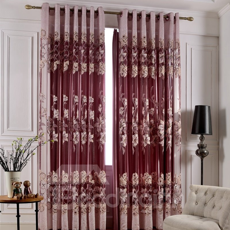 Conjuntos de cortinas de material de poliéster con función de apagón con estampado floral de estilo europeo