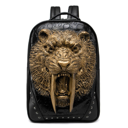 Mochilas pintadas con cabeza de tigre 3D, mochila impermeable de cuero PU para ordenador portátil 