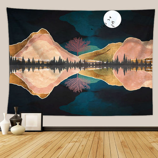 Tapiz de luna de montaña, paisaje natural, imagen invertida, tapiz colgante de pared para dormitorio, sala de estar, decoración del hogar