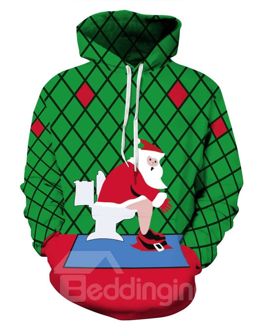 Santa Toilet Bathroom Christmas Long Sleeve 3D Pattern Hoodie