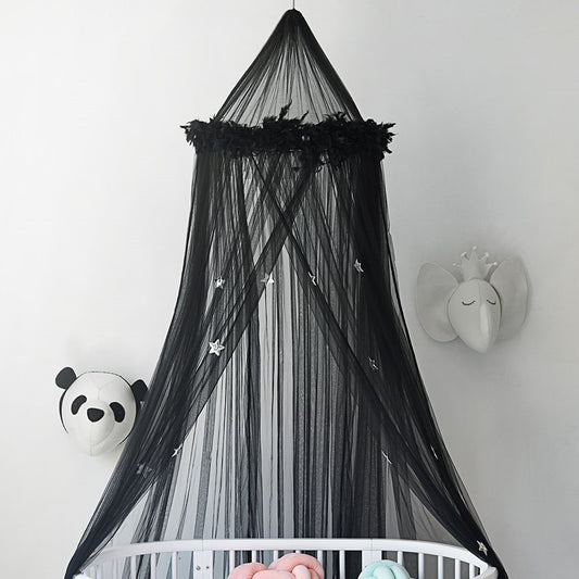 Children's Room Feather Star Decoration Tents Dome Black Children's Bed Curtains Indoor Play House Bed Nets