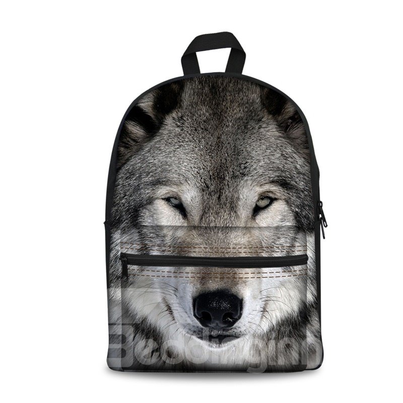 3D Vivid Grey Grimness Wolf Pattern Washable Lightweight 3D Printed Backpack