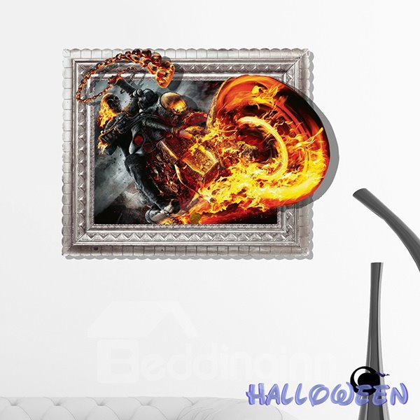 Tema de Halloween La muerte montando en una motocicleta en llamas Etiqueta de la pared 3D