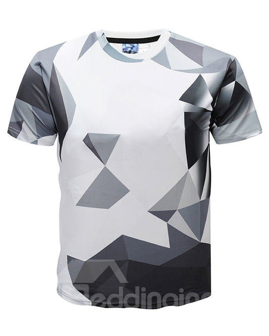 Men Fashion Geometric Round Neck 3D Graphic Print Short Sleeve Tee Tops T-Shirt