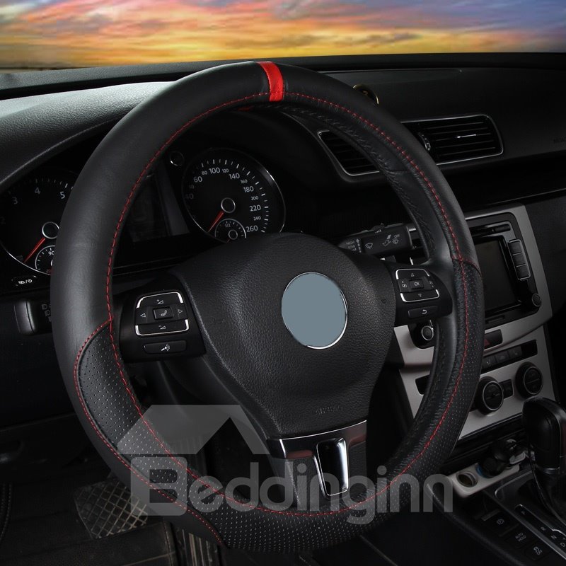 Simple Style Color Block Leather Steering Wheel Cover
