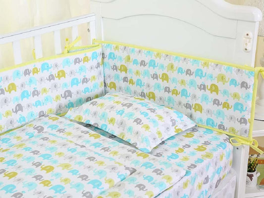 Triple Color Elephant Printed 4 Baby Crib Bumpers