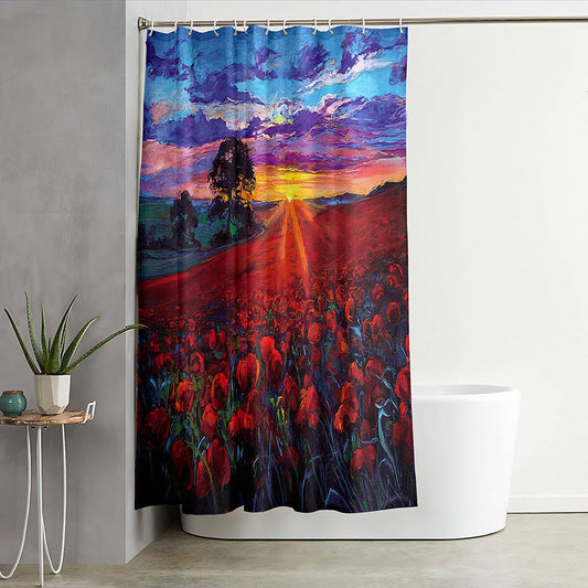 3D Printed Oil Painting Landscape Shower Curtain Modern Bathroom Partition Curtain Durable Waterproof Mildew Proof Polyester