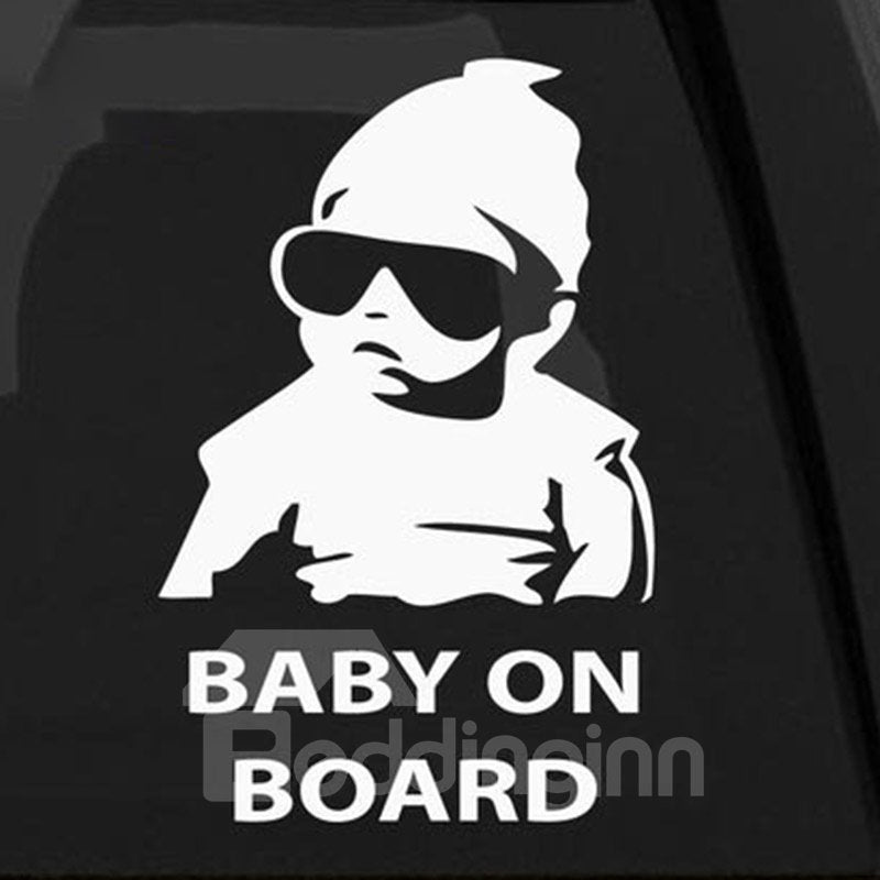 Bebé fresco del estilo de la historieta con las etiquetas engomadas del coche de advertencia del ANIMAL DOMÉSTICO de los vidrios