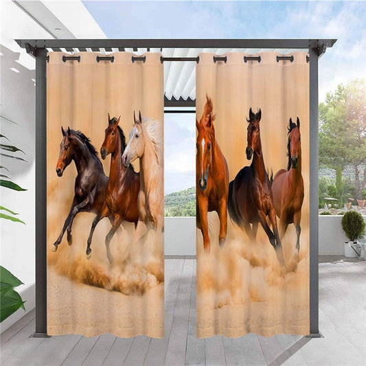 Cortinas modernas para exteriores, cortina superior con ojal para cabaña con patrón de animales en 3D de caballo, impermeable, a prueba de sol, aislante térmico, 2 paneles 