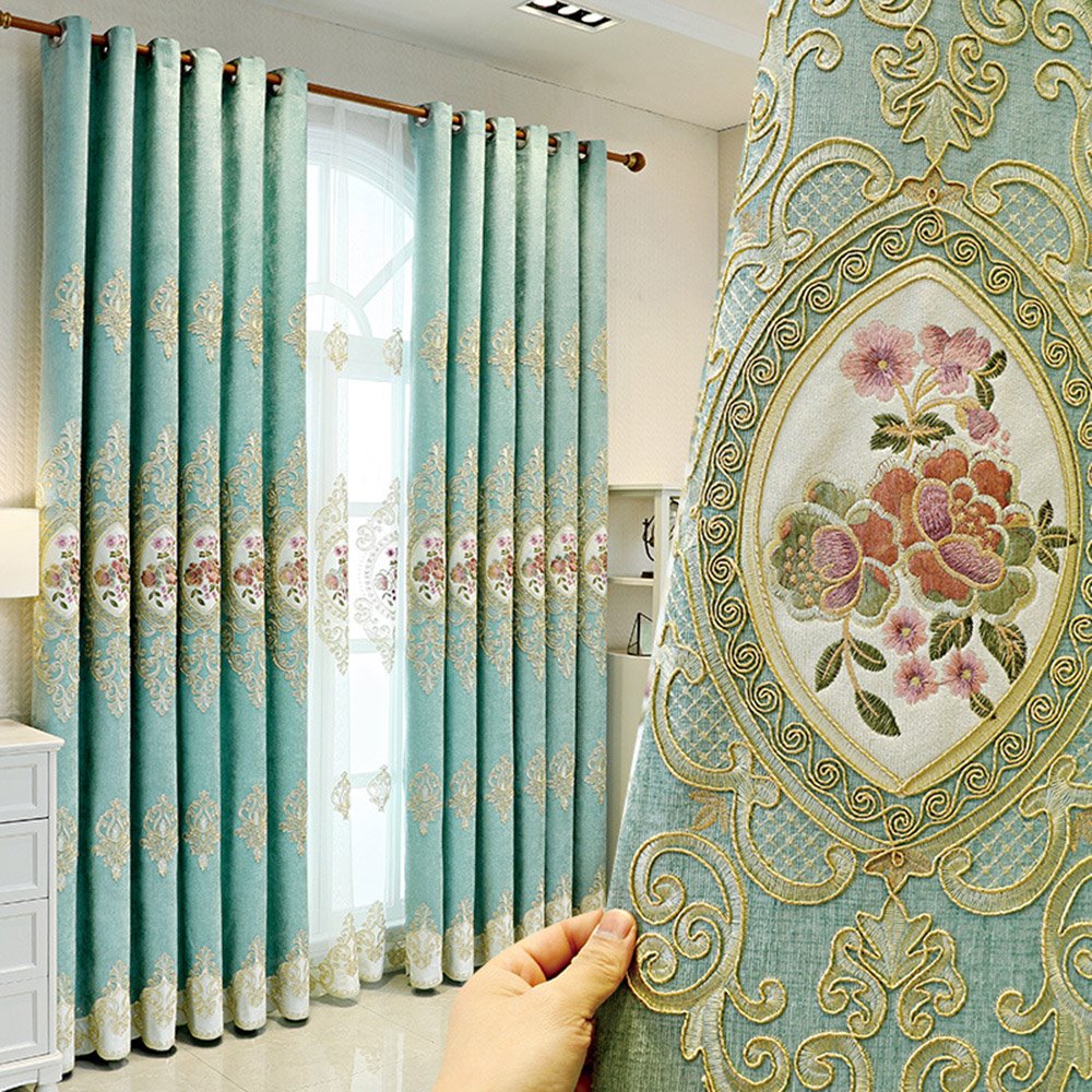 European Floral Luxurious Shading Curtains Embroidery Blackout Curtains for Living Room Bedroom Decoration Custom 2 Panels Drapes No Pilling No Fading No off-lining Polyester