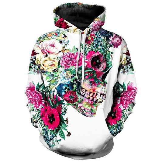 Unisex-Kapuzenpullover mit 3D-Totenkopf- und Rosen-Aufdruck, aus weichem und atmungsaktivem Polyester, 100 % verblasst nicht 