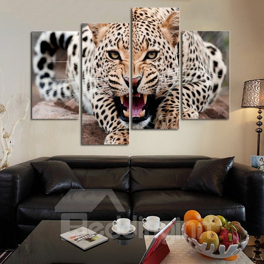 Magnífico diseño moderno con estampado de leopardo, 4 piezas, impresiones artísticas enmarcadas para pared.