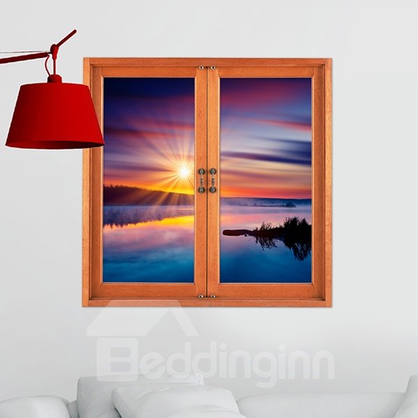 Adhesivo de pared 3D con vista a la ventana junto al mar, increíble puesta de sol 