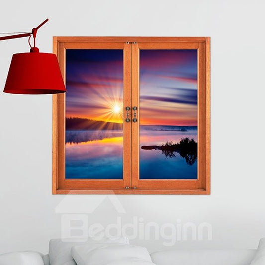 Erstaunlicher 3D-Wandaufkleber mit Fensterblick auf den Sonnenuntergang am Meer 