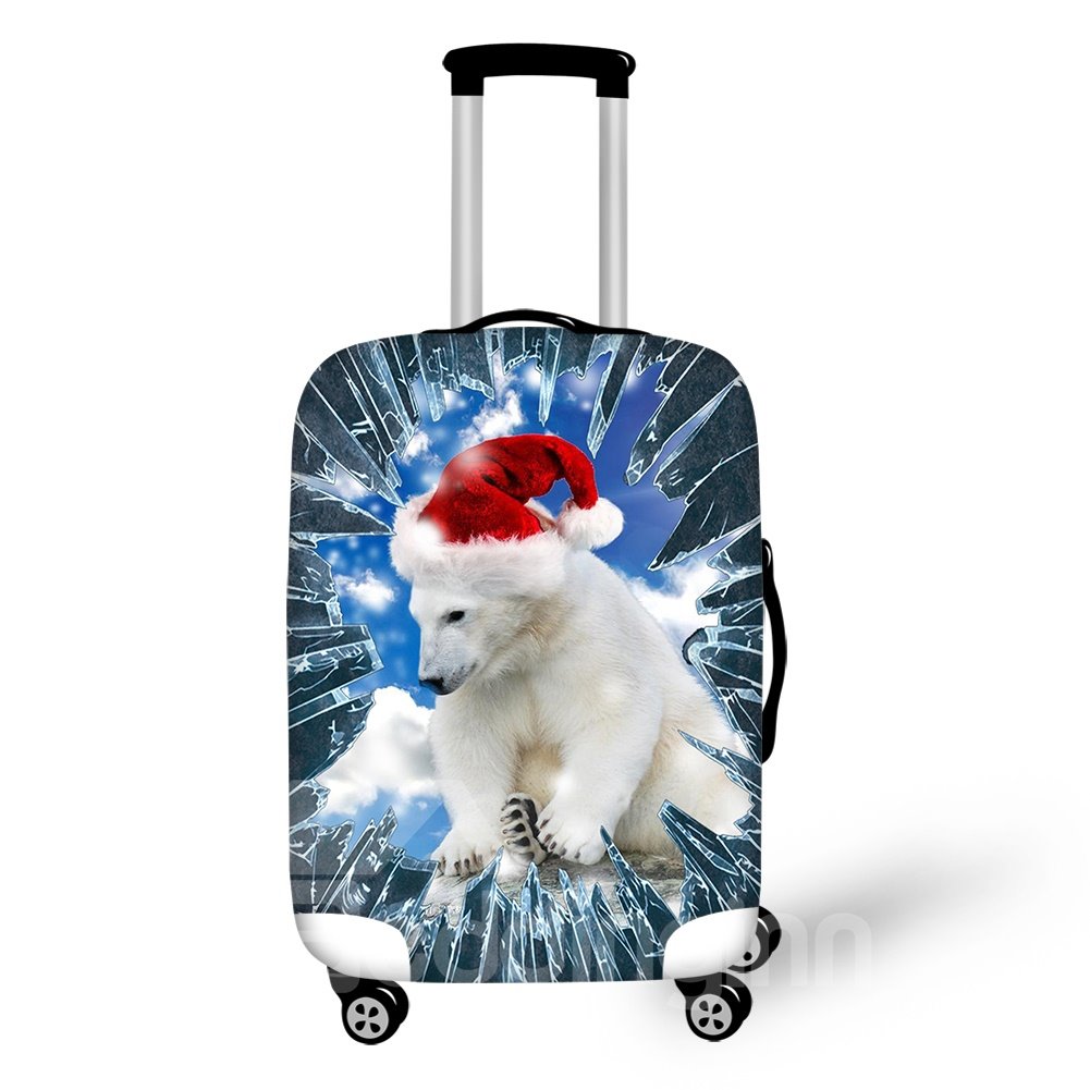 Polar Bear with Santa Claus Hat Waterproof Washable 3D Print Luggage Cover