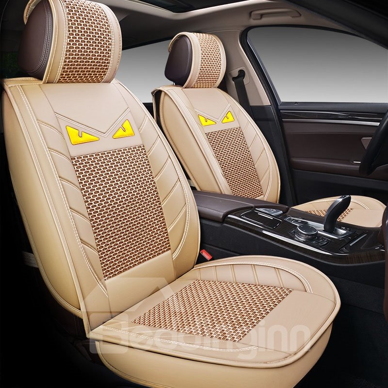 Cartoon Style Wear-Resistant Breather Man-Made Leather And Breathable Skin-Friendly Ice Silk 5 Seats Durable Universal Fit Seat Covers Vehicle Cushion Cover for Cars SUV Pick-up Truck