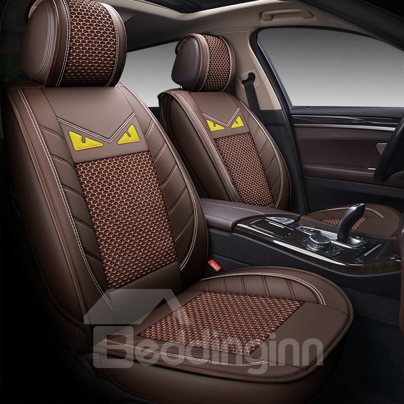 Cartoon Style Wear-Resistant Breather Man-Made Leather And Breathable Skin-Friendly Ice Silk 5 Seats Durable Universal Fit Seat Covers Vehicle Cushion Cover for Cars SUV Pick-up Truck
