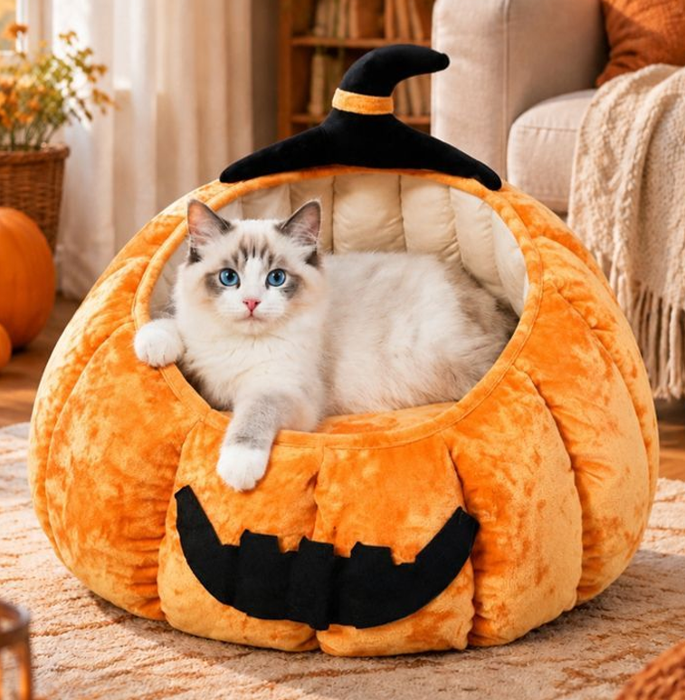 Halloween Pumpkin House Cat Bed，XL – 23.6"