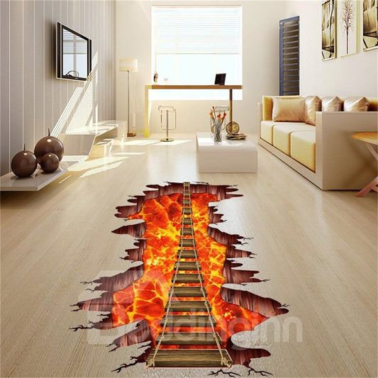 Volcanic Cliff Rope Bridge Scenery 3D Floor Stickers Waterproof Self-adhesive Wall Stickers