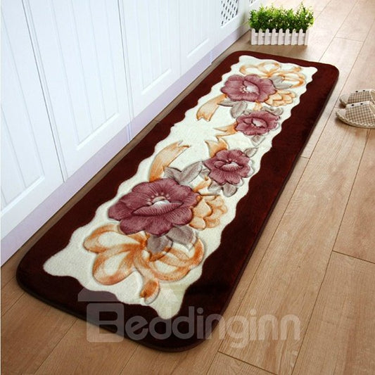 Alfombra para puerta con diseño floral de rosas Raschel gruesa antideslizante para el hogar, dormitorio, decoración de 5.4 x 1.8 pies