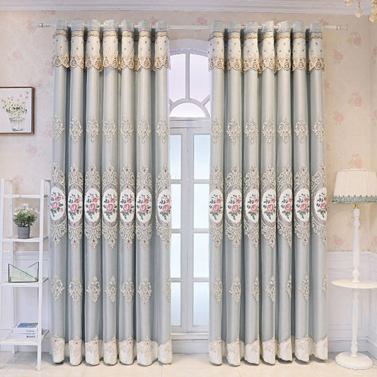 Conjuntos de cortinas bordadas de lujo europeo, cortinas opacas gruesas con forro transparente para decoración de sala de estar y dormitorio, sin pelusas, sin decoloración, sin forro 