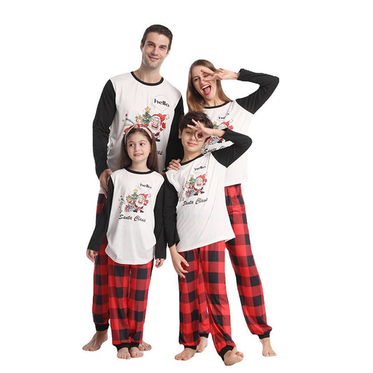 Traje familiar rojo a cuadros con estampado de Papá Noel para padres e hijos, Top de manga larga, pantalones, regalo de Navidad