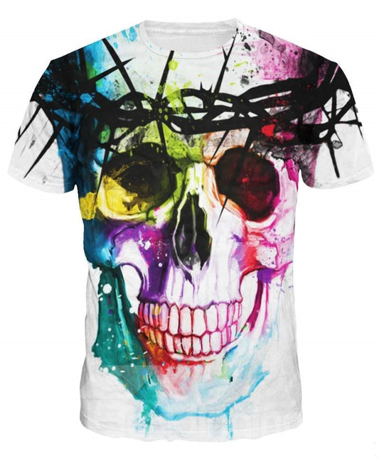 Modisches Rundhals-T-Shirt mit abstraktem Skelett und 3D-Bemalung 