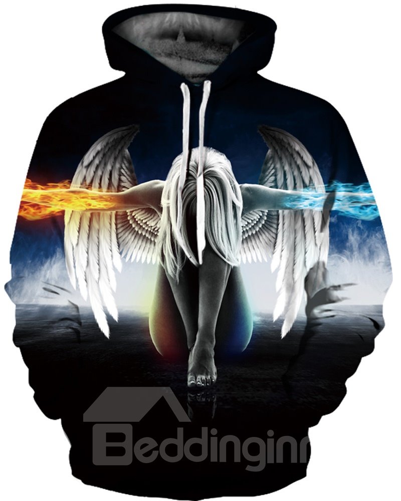 Unisex Pullover Printed Angel Fire and Ice Realistic 3D Painted Hoodie