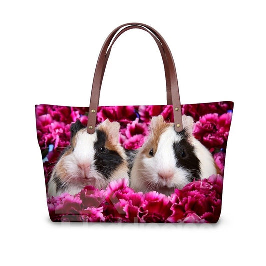 Paar Meerschweinchen Floral wasserdicht robust 3D gedruckt für Frauen Mädchen Schulterhandtaschen