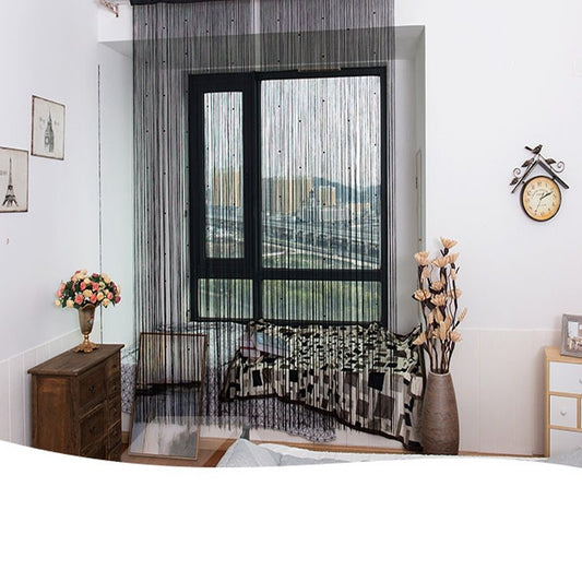 Cortina transparente decorativa con hilo decorativo para habitación y porche, ropa de cama con borlas de perlas simuladas