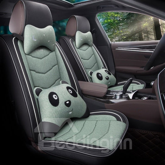 Breathable Fabric Wear-resistant Linen Materials Wear-resisting Scratch No Peculiar Smell Fresh Breathable Not Stuffy Airbag Compatible 5-seater Universal Fit Seat Covers With Lumbar Pillow*2 Headrest Pillow*2