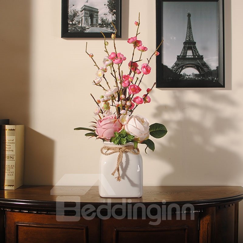 Conjunto de flores artificiales para salón, camelias y ciruelas, frescas y elegantes