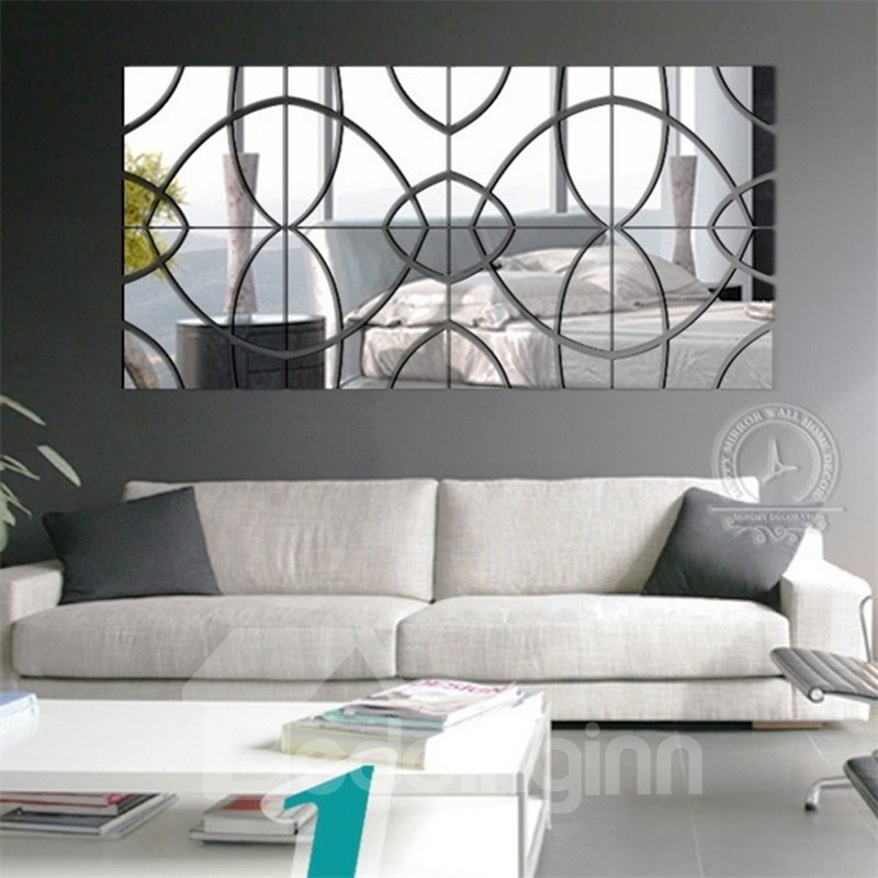 28 Pieces Square Shape 3D Acrylic DIY Mirror TV and Sofa Background Wall Stickers