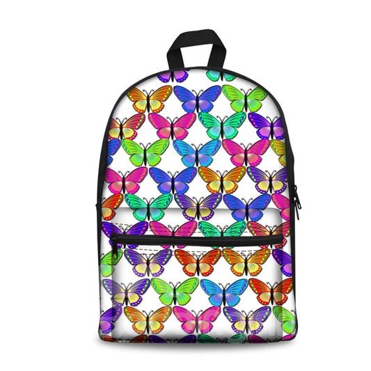 3D Various Colorful Butterflies with White Bottom Color Pattern School Outdoor for Man&Woman Backpack