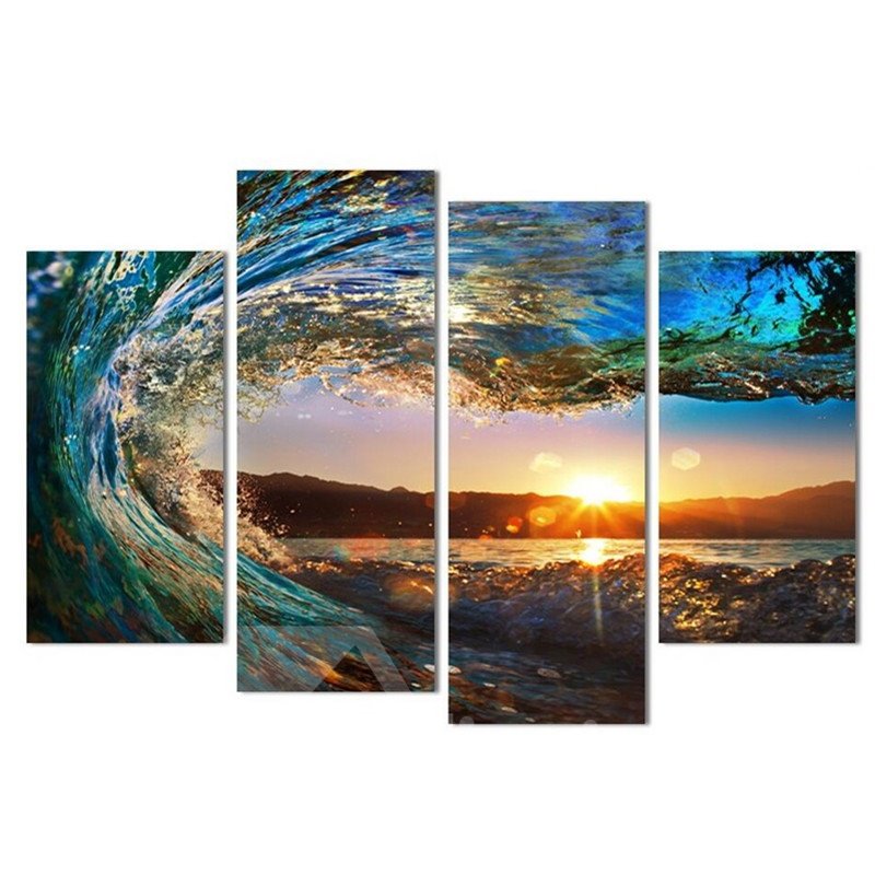 Golden Sunrise and Tide Hanging 4-Piece Canvas Non-framed Wall Prints