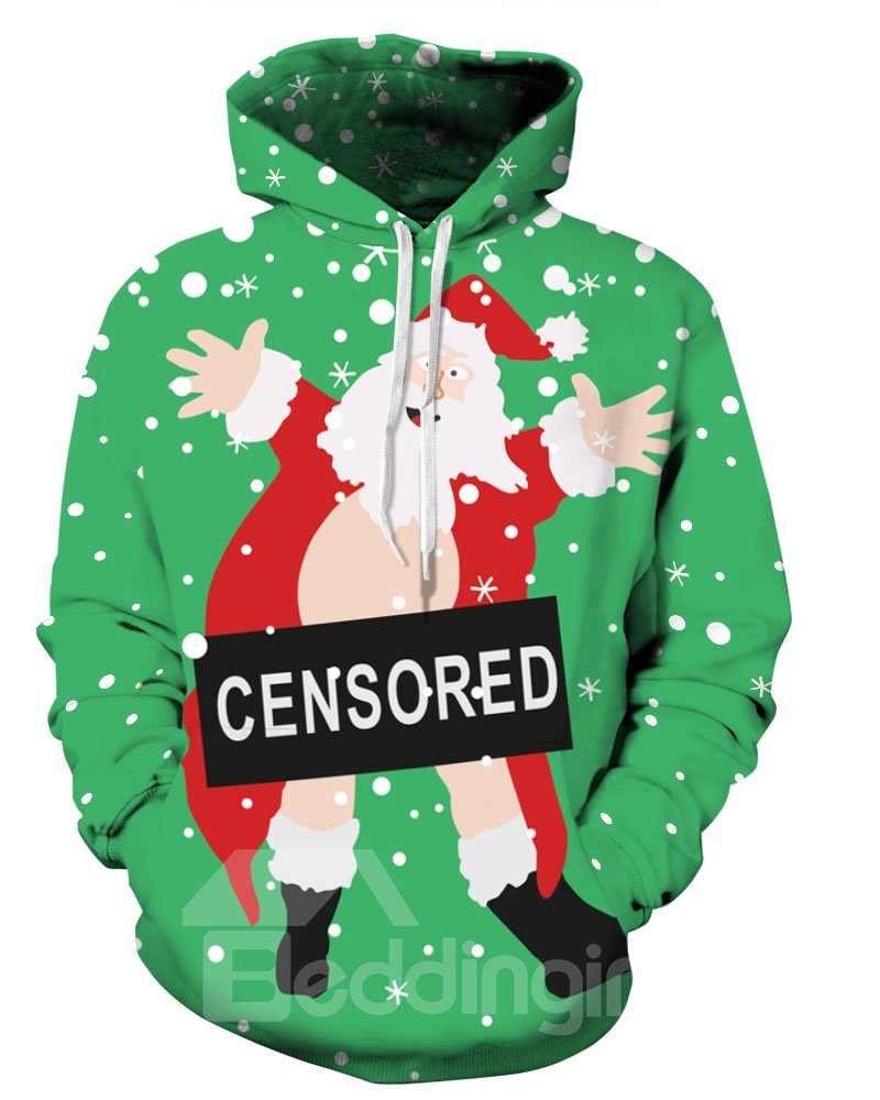 Santa be Censored Christmas Long Sleeve 3D Pattern Hoodie