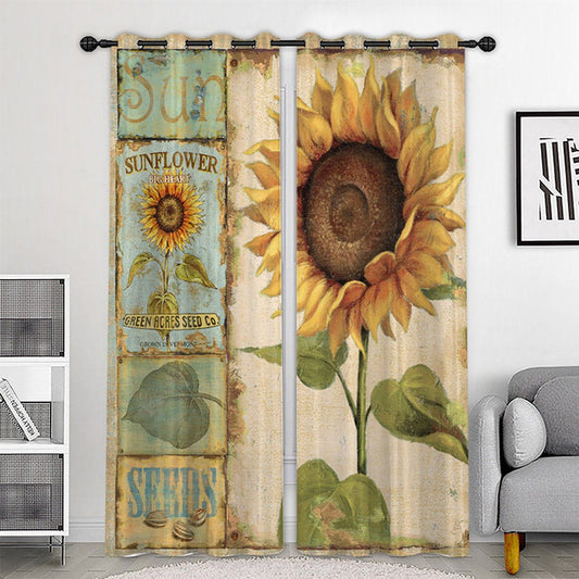 Cortinas opacas con estampado 3D de girasol amarillo, 2 paneles, cortinas para sala de estar, dormitorio, decoración, sin pelusas, sin decoloración, sin forro de poliéster 