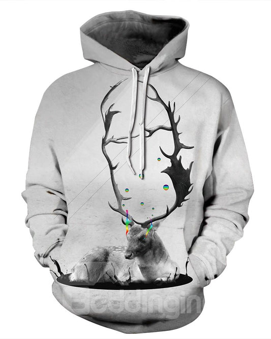 3D Gris Ciervo Colorido Lágrima Patrón Hombres Suéter Manga Larga Cool Sudaderas