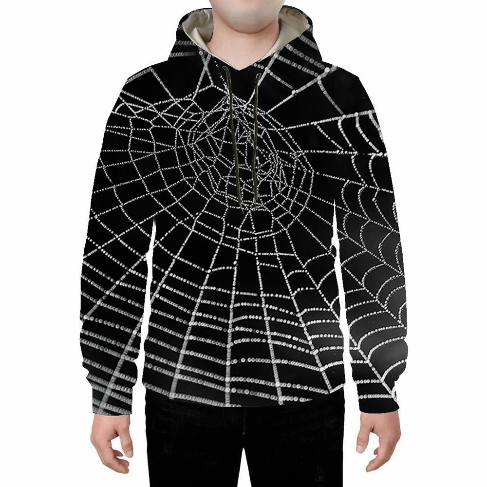 Negro 3D Spider Web Impreso Sudadera con capucha Sudaderas Pantalones de chándal Chándales Conjuntos de ropa de calle Estampado casual Primavera Otoño Invierno Traje para hombres