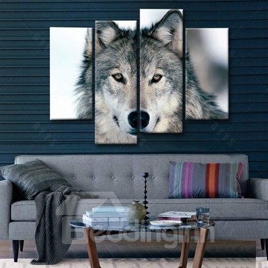 Impresiones de arte de pared enmarcadas de 4 piezas con patrón de lobo de estilo simple realista