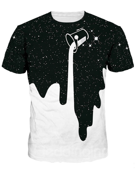 Camiseta pintada en 3D con cuello redondo y manga corta con leche cayendo