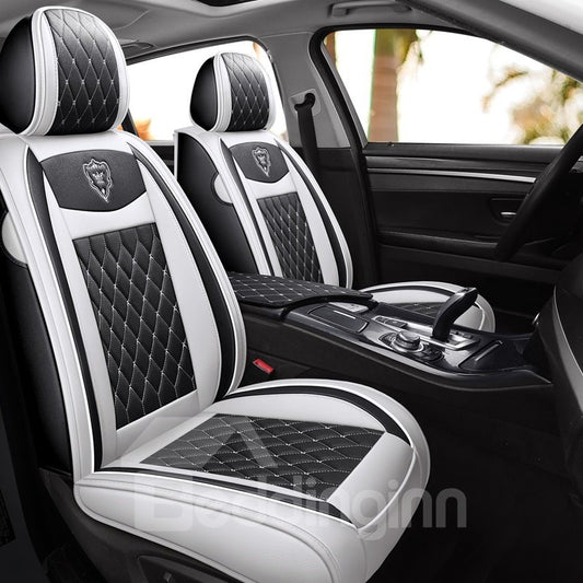 Sport Car Seat Cover Full Coverage Soft Wear-Resistant Durable Skin-Friendly Man-Made PU Leather Material Airbag Compatible 5-Seater Universal Fit Accessories for Auto Truck Van SUV
