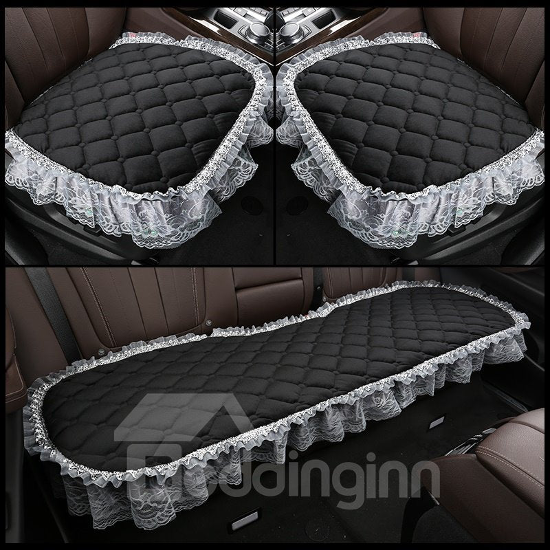 Pure Color Diamond Lattice Pattern Double Lace Decoration Seat Cover
